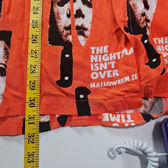 Halloween II Button Up Shirt Mens XXL Orange Michael Myers Horror Movie Slasher - Picture 8 of 8
